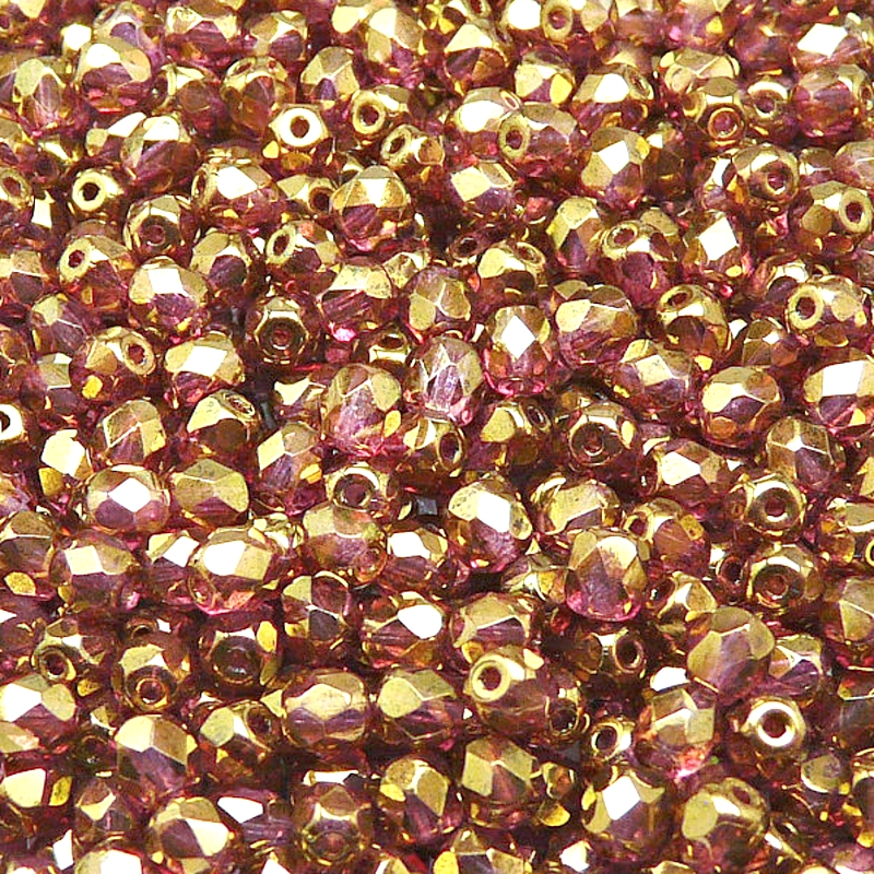 100pcs Czech Fire Polished Faceted Glass Beads Round 4mm Crystal Violet Gold Luster
