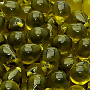 10pcs Czech Pressed Glass Teardrop Beads 10x14mm Brown Olivine