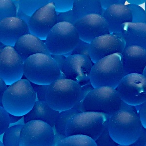 10pcs Czech Pressed Glass Teardrop Beads 10x14mm Aquamarine Matte