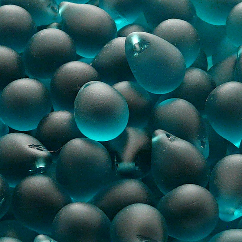 10pcs Czech Pressed Glass Teardrop Beads 10x14mm Green Aquamarine Matte