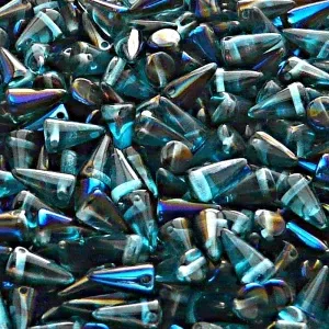 50pcs Czech Pressed Glass Spike Beads 5x8mm Light Aquamarine Azuro