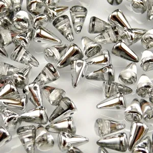 50pcs Czech Pressed Glass Spike Beads 5x8mm Crystal Labrador (Aluminium)