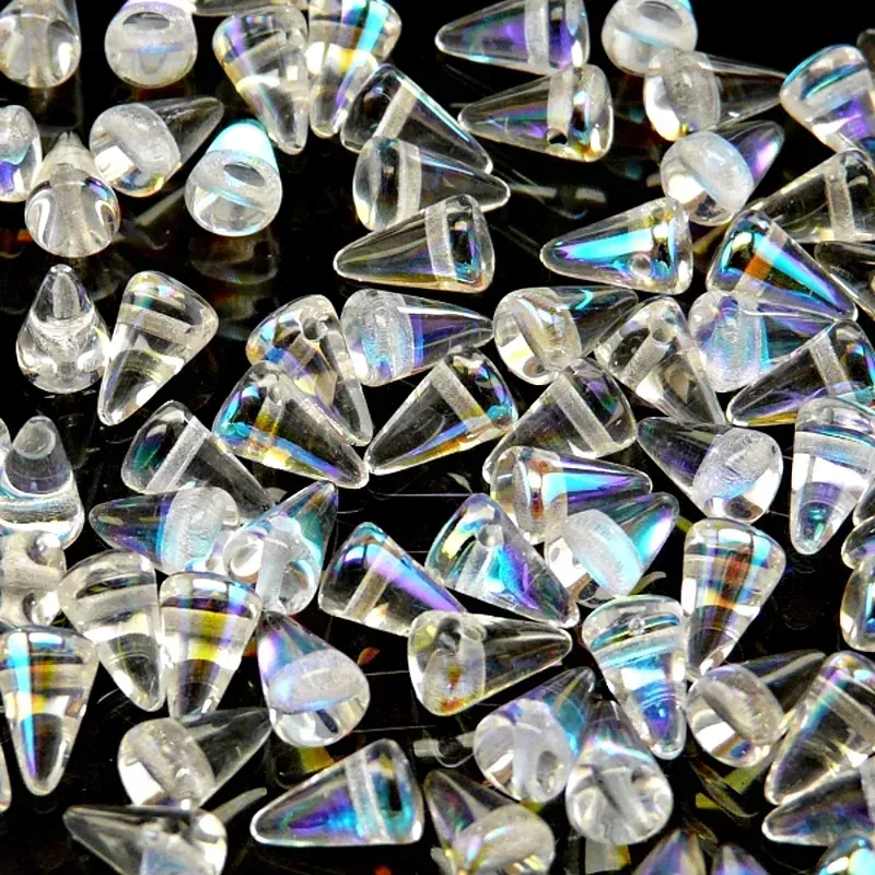 50pcs Czech Pressed Glass Spike Beads 5x8mm Crystal AB