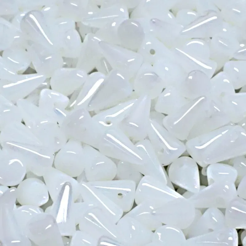 50pcs Czech Pressed Glass Spike Beads 5x8mm White Opal