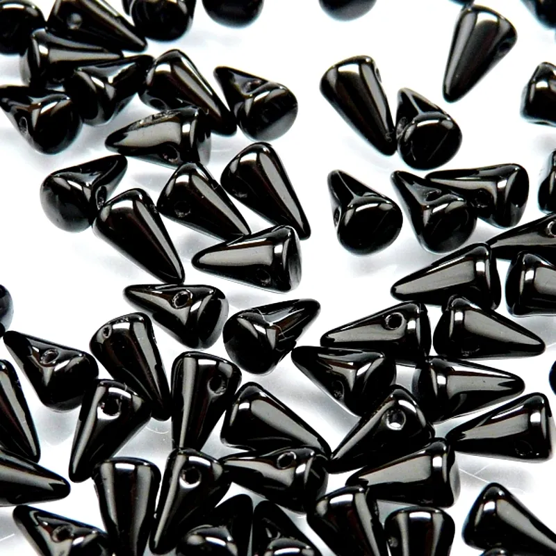 50pcs Czech Pressed Glass Spike Beads 5x8mm Jet