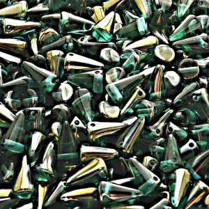 50pcs Czech Pressed Glass Spike Beads 5x8mm Emerald Valentinit