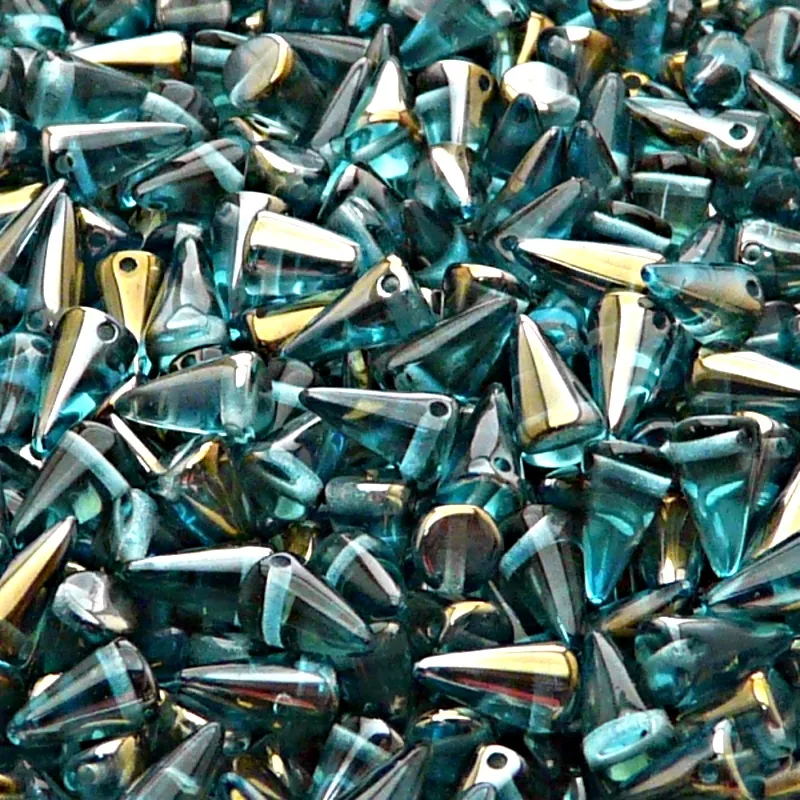 50pcs Czech Pressed Glass Spike Beads 5x8mm Light Aquamarine Valentinit