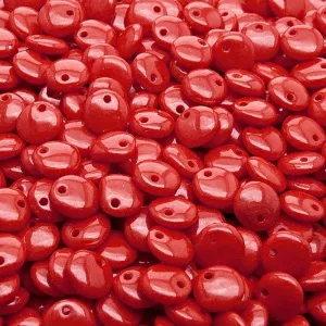50pcs Czech Pressed Glass Lentil Beads 6mm Opaque Red Coral