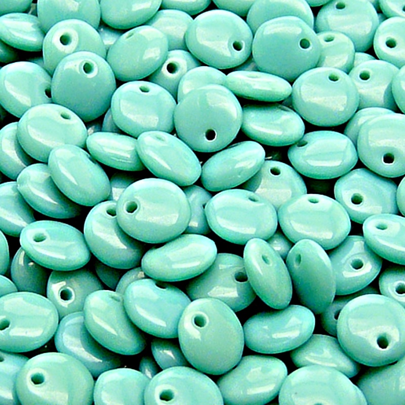 40pcs Czech Pressed Glass Lentil Beads 8mm Opaque Turquoise Green