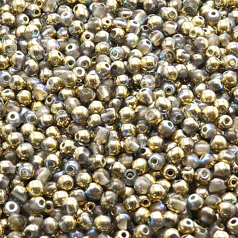 200pcs Czech Pressed Glass Round Beads 3mm Crystal Golden Rainbow