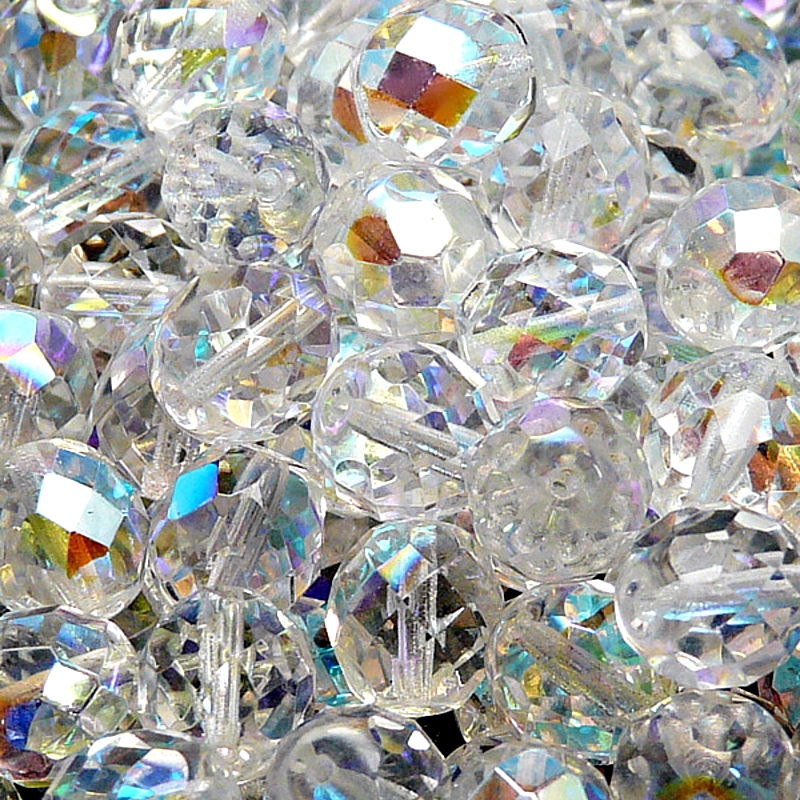 10pcs Czech Fire Polished Faceted Glass Beads Round 10mm Crystal AB