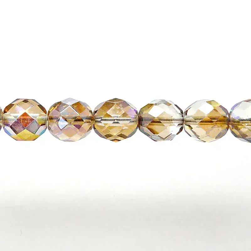10pcs Czech Fire Polished Faceted Glass Beads Round 10mm Crystal Brown Rainbow