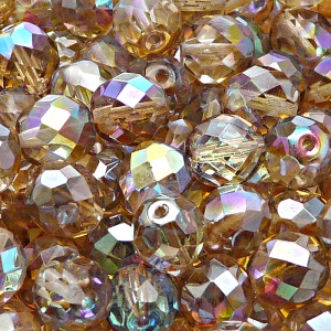 10pcs Czech Fire Polished Faceted Glass Beads Round 10mm Crystal Brown Rainbow