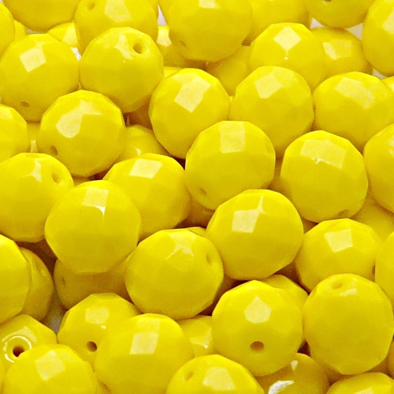 10pcs Czech Fire Polished Faceted Glass Beads Round 10mm Opaque Yellow