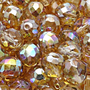 8pcs Czech Fire Polished Faceted Glass Beads Round 12mm Crystal Brown Rainbow