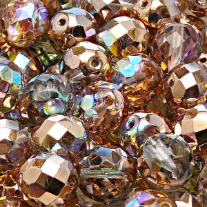 8pcs Czech Fire Polished Faceted Glass Beads Round 12mm Crystal Copper Rainbow