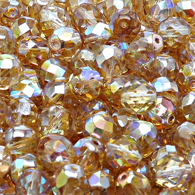 25pcs Czech Fire Polished Faceted Glass Beads Round 8mm Crystal Silver Rainbow