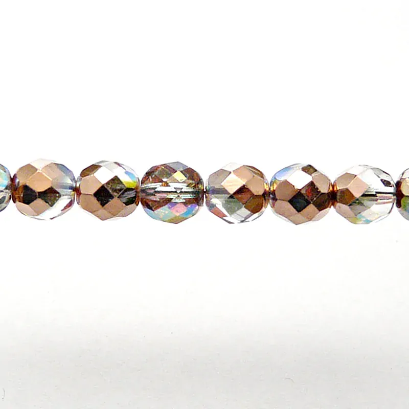25pcs Czech Fire Polished Faceted Glass Beads Round 8mm Crystal Copper Rainbow