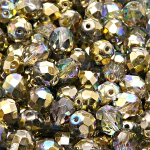 25pcs Czech Fire Polished Faceted Glass Beads Round 8mm Crystal Golden Rainbow