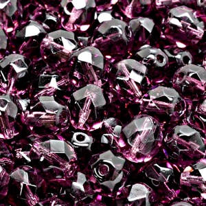 25pcs Czech Fire Polished Faceted Glass Beads Round 8mm Amethyst