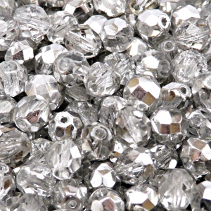 25pcs Czech Fire Polished Faceted Glass Beads Round 8mm Crystal Labrador (Aluminium)