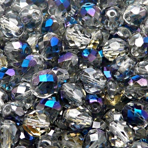 25pcs Czech Fire Polished Faceted Glass Beads Round 8mm Crystal Blue Flare