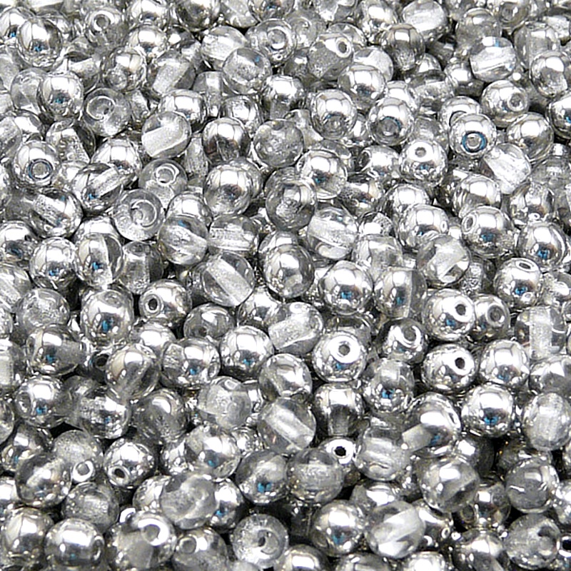 100pcs Czech Pressed Glass Round Beads 4mm Crystal Labrador (Aluminium)