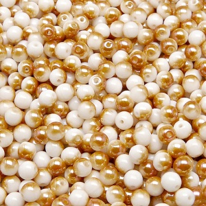 100pcs Czech Pressed Glass Round Beads 4mm Opaque Chalk White Apricot