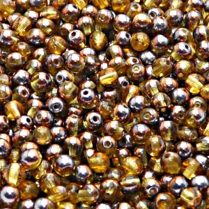 100pcs Czech Pressed Glass Round Beads 4mm Topaz Sun Set