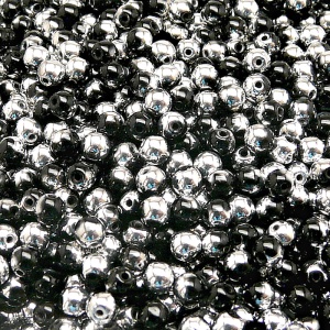 100pcs Czech Pressed Glass Round Beads 4mm Jet Labrador (Aluminium)