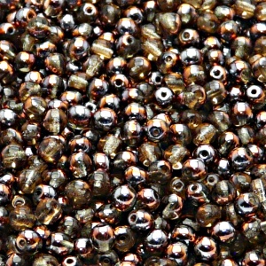 100pcs Czech Pressed Glass Round Beads 4mm Black Diamond Sun Set