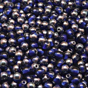 100pcs Czech Pressed Glass Round Beads 4mm Cobal Blue Celsian