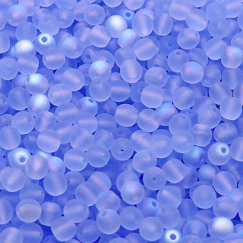 100pcs Czech Pressed Glass Round Beads 4mm Sapphire AB Matte