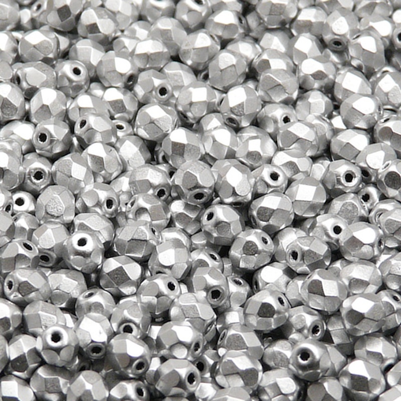 100pcs Czech Fire Polished Faceted Glass Beads Round 4mm Crystal Bronze Silver (Aluminium) Matte