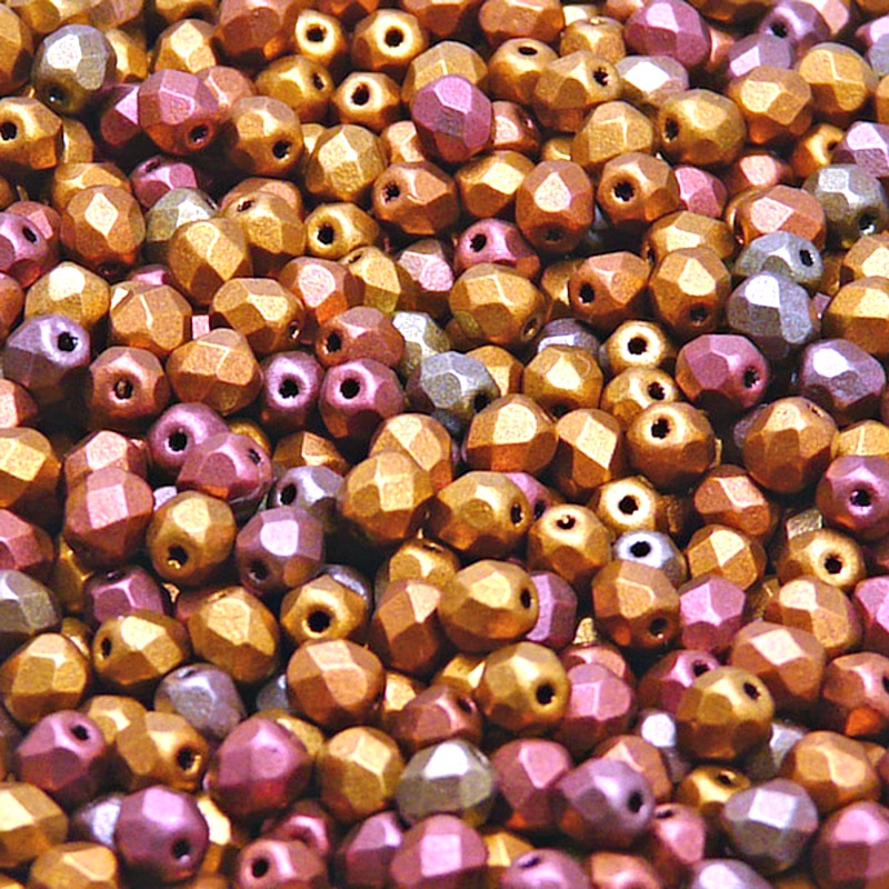 100pcs Czech Fire Polished Faceted Glass Beads Round 4mm Crystal Bronze Violet Rainbow Matte