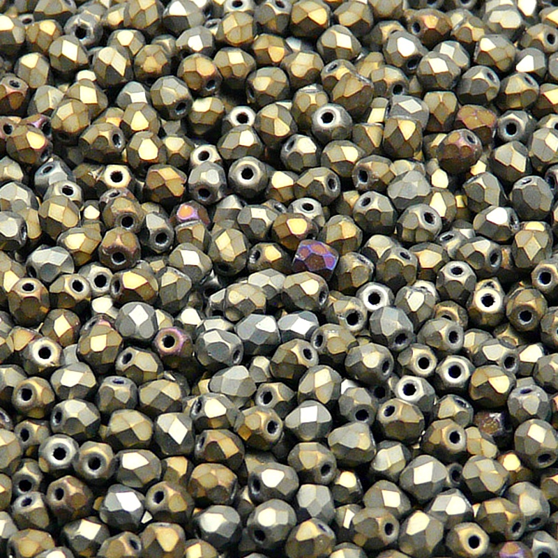 100pcs Czech Fire Polished Faceted Glass Beads Round 3mm Jet Brown Iris Matte