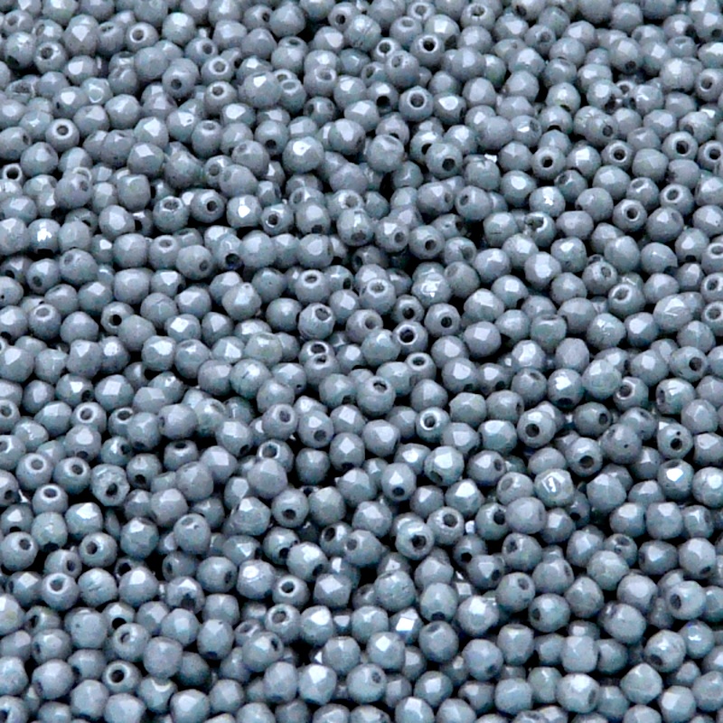 100pcs Czech Fire Polished Faceted Glass Beads Round 2mm Opaque Blue Ceramic Look