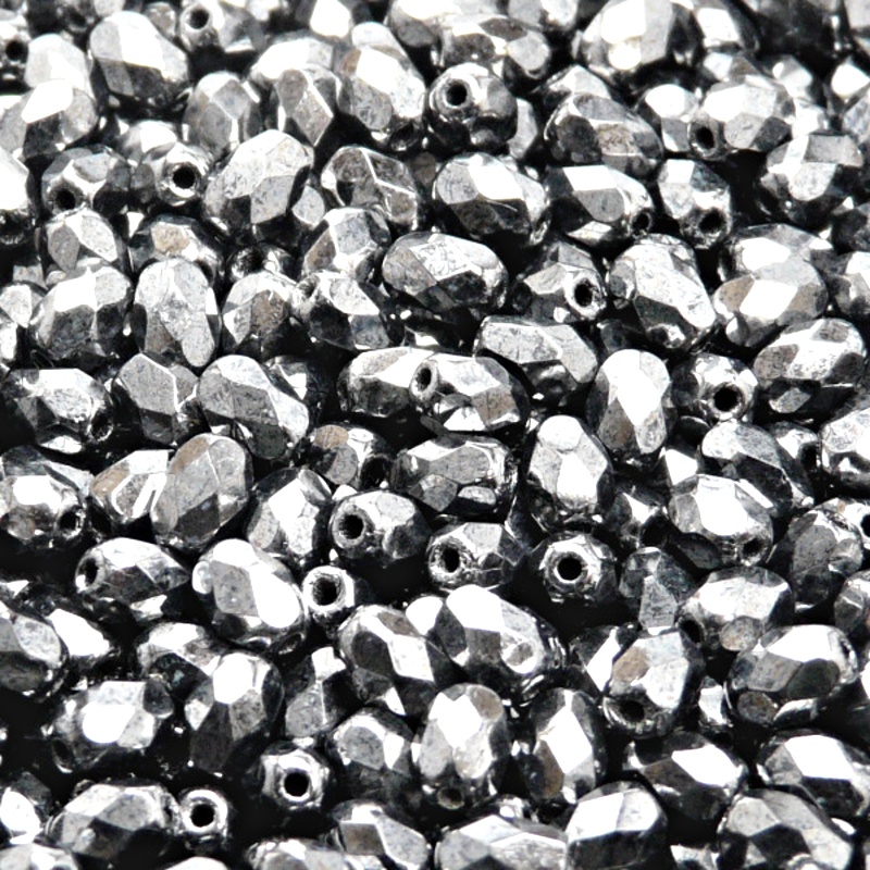 50pcs Czech Fire Polished Faceted Glass Olive Beads 6x4mm Jet Hematite
