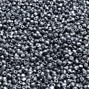 100pcs Czech Fire Polished Faceted Glass Beads Round 2mm Jet Hematite