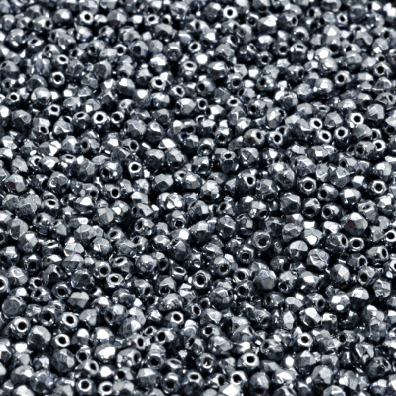 100pcs Czech Fire Polished Faceted Glass Beads Round 2mm Jet Hematite