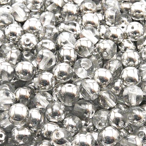50pcs Czech Pressed Glass Round Beads 6mm Crystal Labrador (Aluminium)