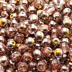 50pcs Czech Pressed Glass Round Beads 6mm Crystal Gold Capri