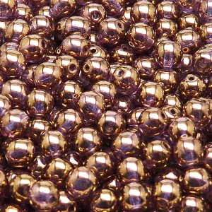 50pcs Czech Pressed Glass Round Beads 6mm Crystal Violet Gold Luster