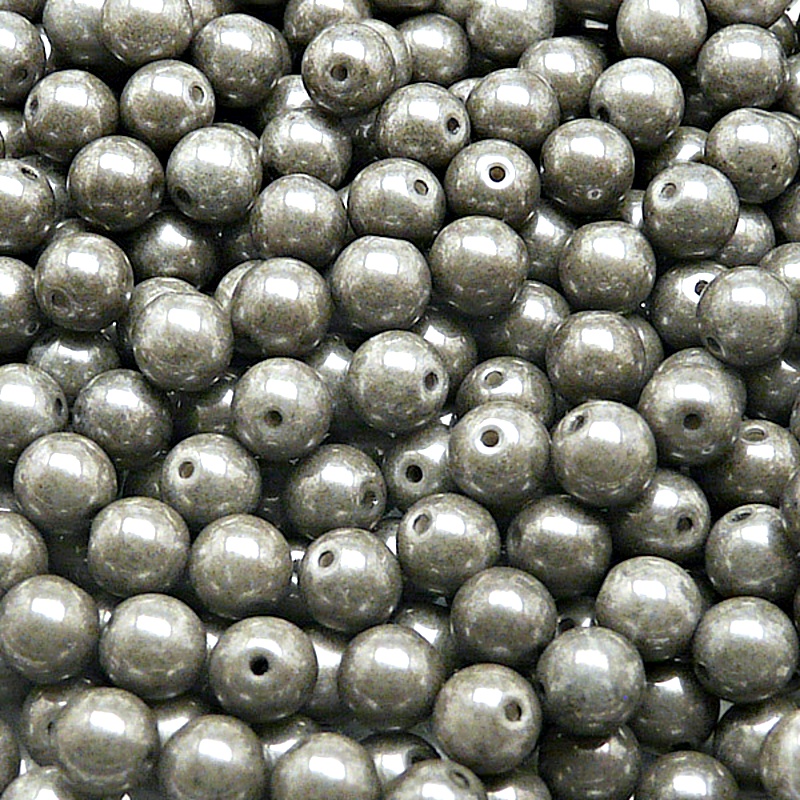 50pcs Czech Pressed Glass Round Beads 6mm Opaque Gray Ceramic Look
