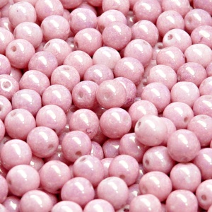 50pcs Czech Pressed Glass Round Beads 6mm Opaque Light Rose Ceramic Look