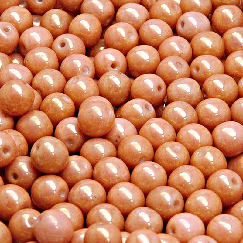 50pcs Czech Pressed Glass Round Beads 6mm Opaque Rose Ceramic Look