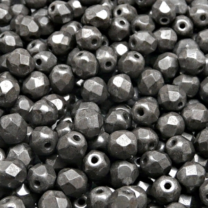 50pcs Czech Fire Polished Faceted Glass Beads Round 6mm Opaque Gray Ceramic Look