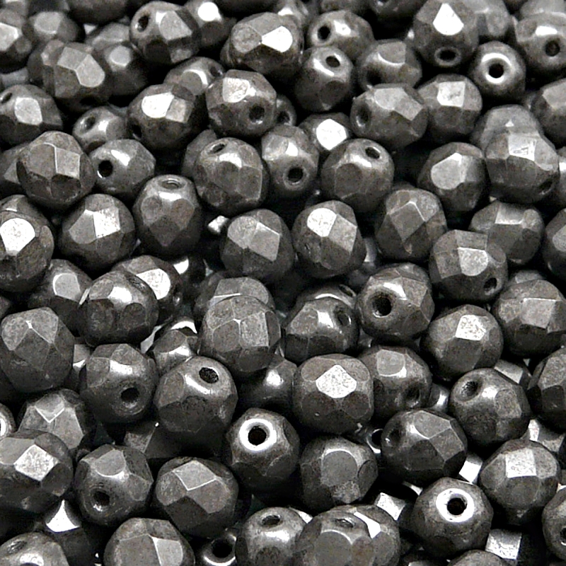 50pcs Czech Fire Polished Faceted Glass Beads Round 6mm Opaque Gray Ceramic Look