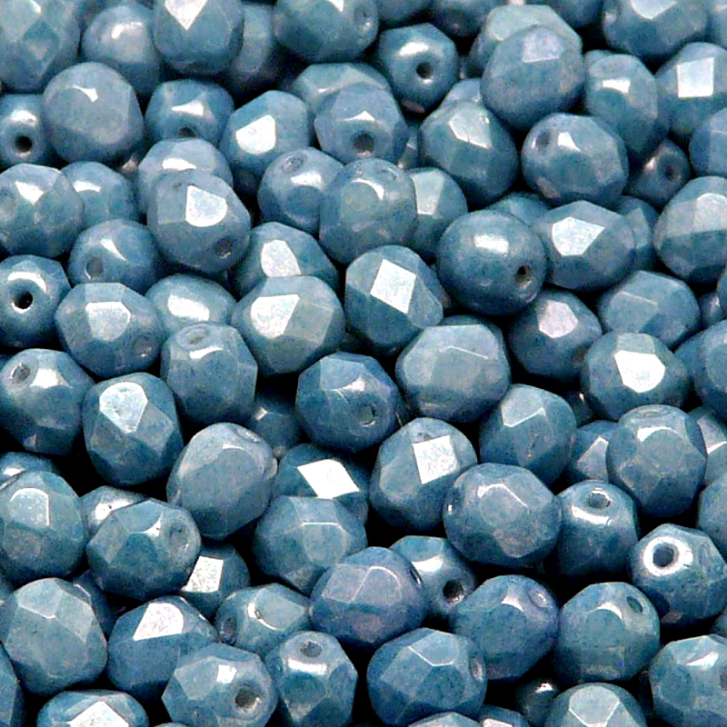 50pcs Czech Fire Polished Faceted Glass Beads Round 6mm Opaque Blue Ceramic Look