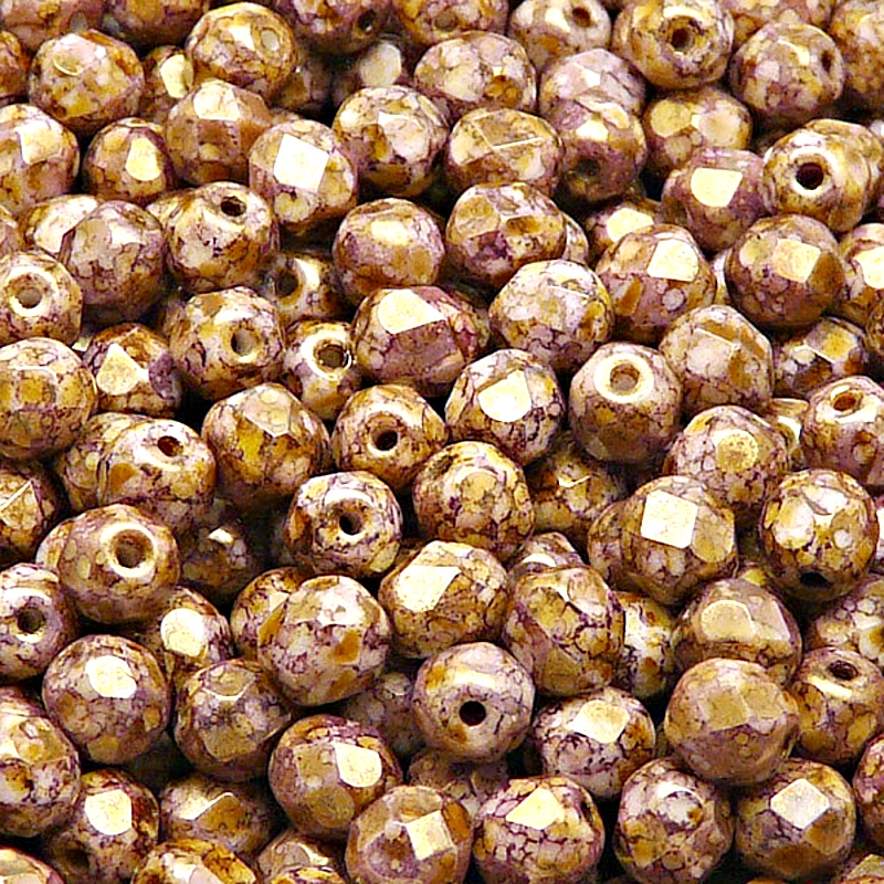 50pcs Czech Fire Polished Faceted Glass Beads Round 6mm Opaque Chalk White Violet Brown Marble Senegal Luster